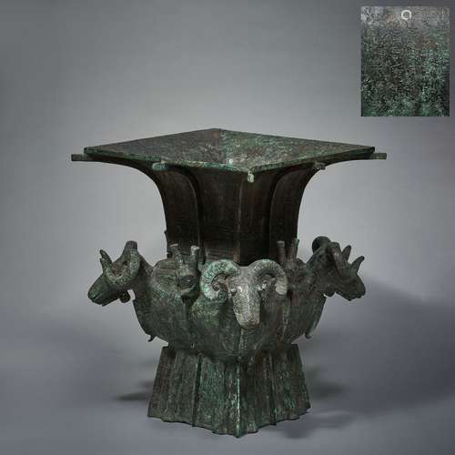 Ancient Chinese bronze four sheep square statue