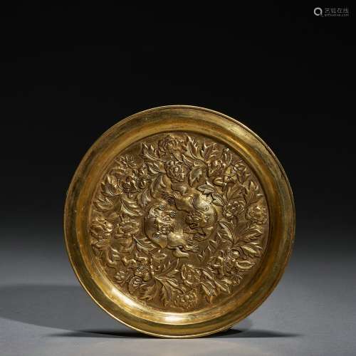 Silver-gilded double lion pattern plate
