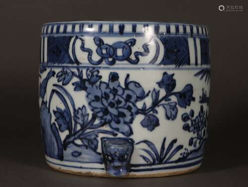 Blue-and-white Three-legged Pot with the Pattern of Flowers