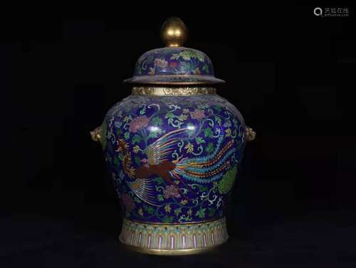 Enamel Cover Box with the Pattern of Phoenix