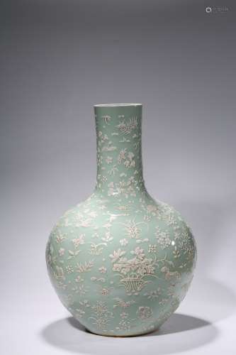 A Chinese Porcelain Celadon-Glazed Butterfly Vase
