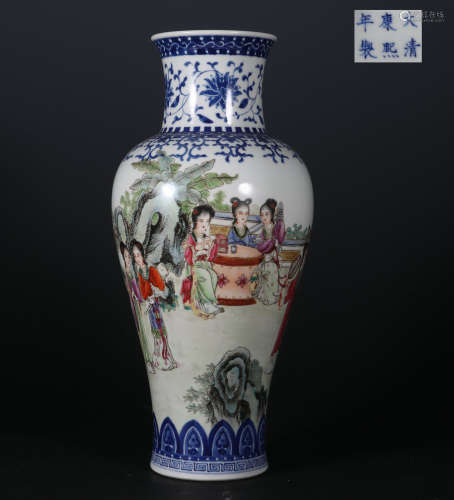 A Chinese Blue and white Pink Maid bottle