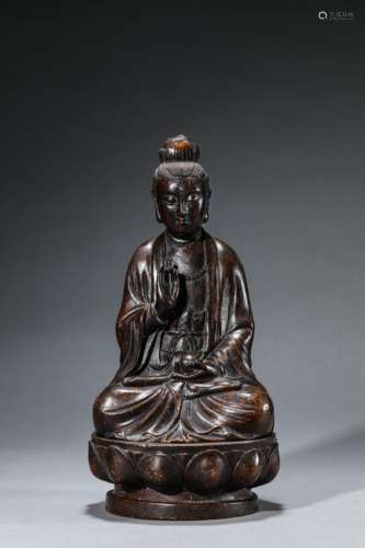 A Chinese Sandal Wood Guan Yin Statue