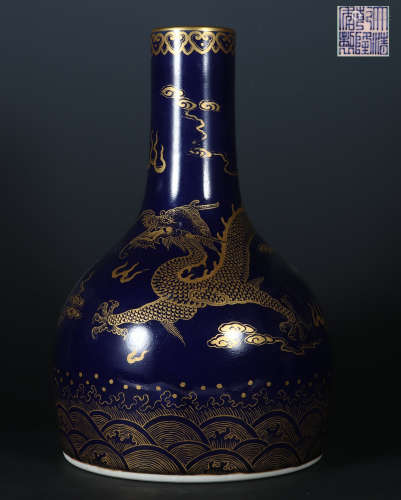 A Chinese Blue glazed Golden Dragon bottle