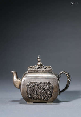 A Chinese Silver Fu and Shou Kettle