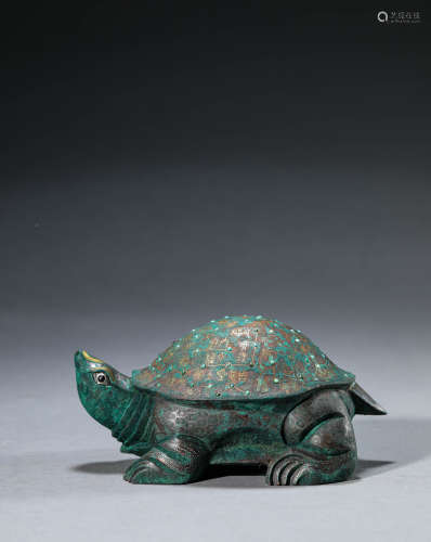 A Chinese Gold and Silver Inlaid Turtle