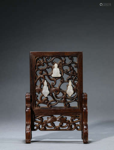 A Chinese Jade and Wood Table Screen