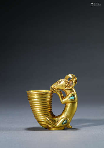 A Chinese Silver Gilding Ram Cup