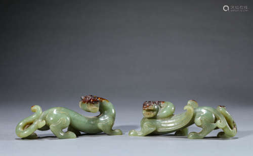 A Pair of Chinese Jade Chi Dragons