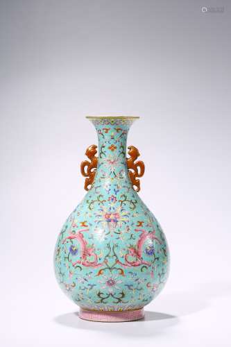 A Chinese Porcelain Famille Rose Turquoise Ground Interlock ...