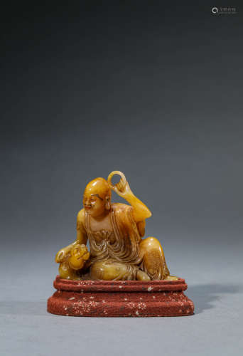 A Chinese Yellow Stone Luo Han Statue