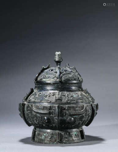 A Chinese Bronze Steaming Vessel Bu