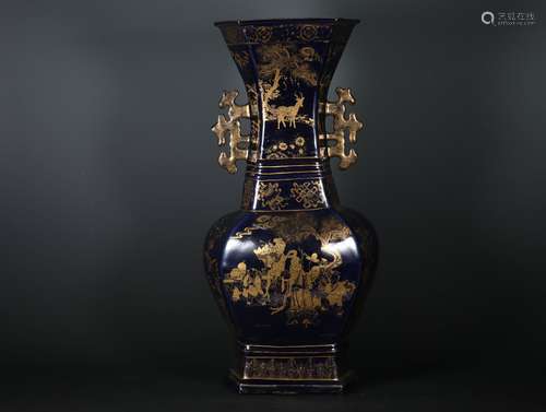 A Chinese Blue painted gold birthday star jar