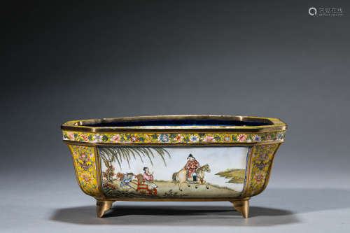 A Chinese Enamel Painted Story Washer
