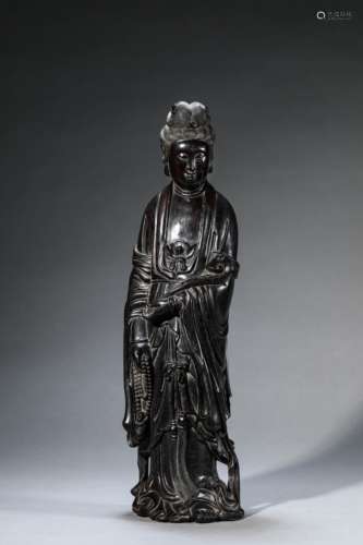 A Chinese Zitan Wood Guan Yin Staute