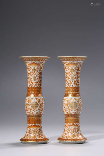 A Pair of Chinese Porcelain Iron-Red-Glazed Vases