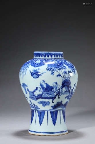 A Chinese Porcelain Blue and White Story Vase