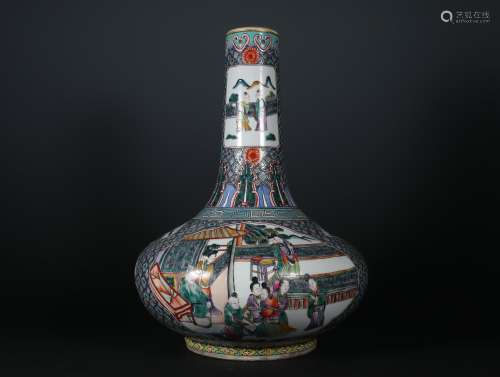 A Chinese Colorful gold painted figure bottle