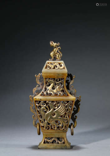 A Chinese Jade Openwork Beast Vase