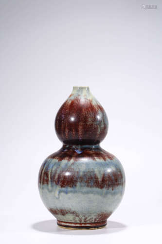 A Chinese Porcelain Flambe-Glazed Double-Gourd Vase Marked Q...