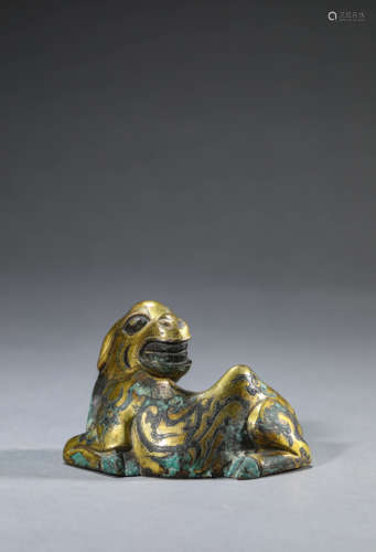 A Chinese Gilt-Bronze Beast