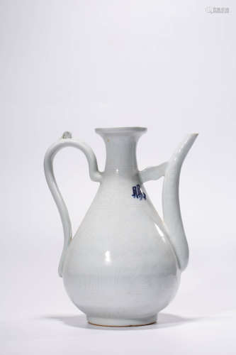 A Chinese Porcelain White-Glazed Carved Kettle Marked Yong L...