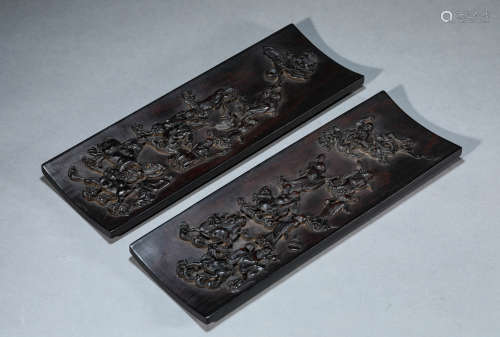 A Set of Chinese Zitan Wood Luo Han Arm Rests