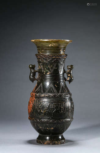 A Chinese Jade Phoenix Vase and Cover