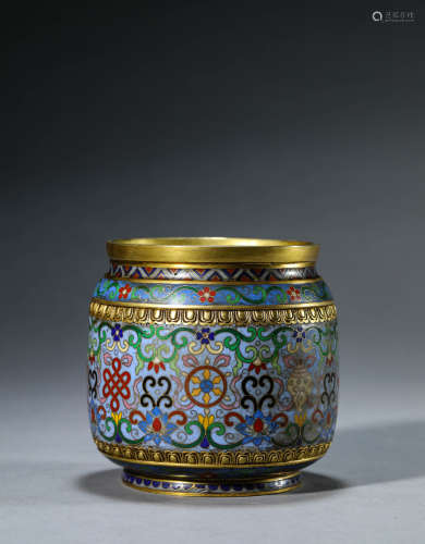 A Chinese Cloisonne Enamel Eight Treasures Jar Marked Qian L...
