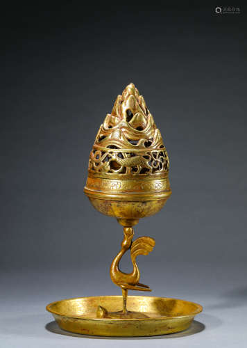 A Chinese Gilt-Bronze Stem Censer