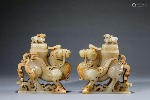 A Pair of Chinese Jade Carved Horses