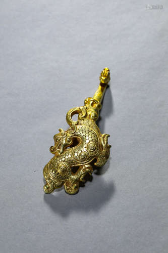 A Chinese Silver Gilding Dragon Belt Buckle