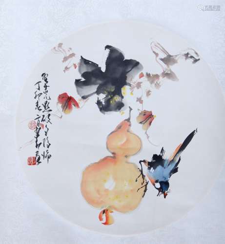 赵少昂 葫芦小鸟  出版于《艺海拾贝下册》p220 纸本设色 立轴