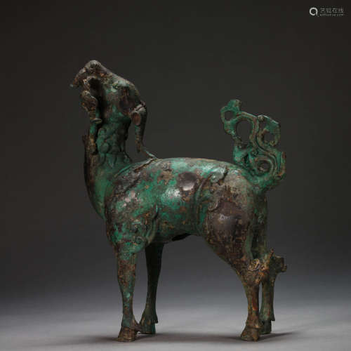 CHINESE BRONZE DEER, TANG DYNASTY