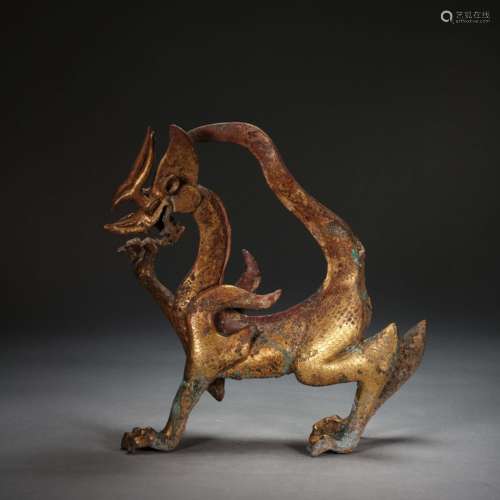 CHINESE BRONZE GILT DRAGON, TANG DYNASTY