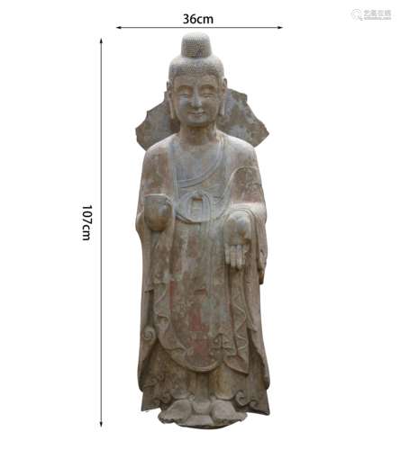 CHINESE BLUESTONE BUDDHA STATUES, NORTHERN WEI DYNASTY