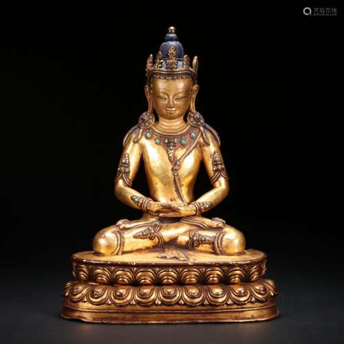 CHINESE BRONZE GILDING BUDDHA STATUE, QING DYNASTY