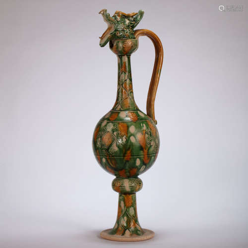 CHINESE TRI-COLORED DRAGON HEAD EWER, TANG DYNASTY