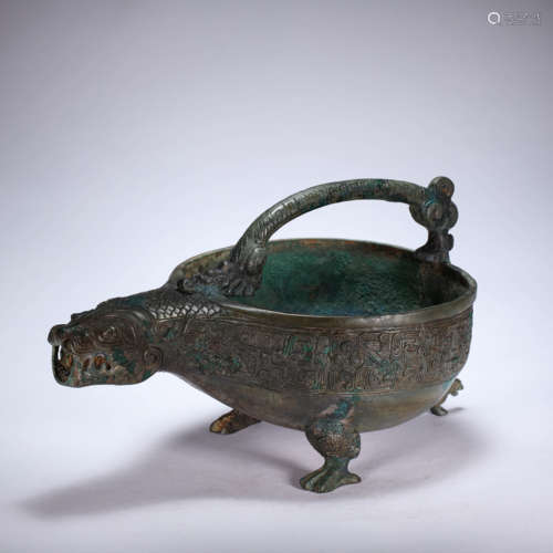 CHINESE BRONZE KETTLE WITH GIRDER, WESTERN ZHOU DYNASTY