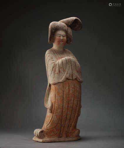 CHINESE POTTERY PAINTED LADIE, TANG DYNASTY