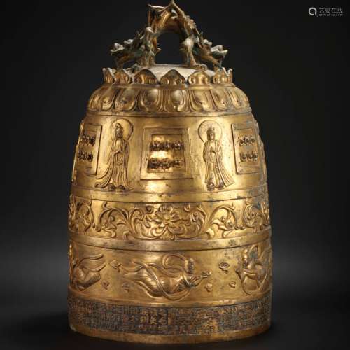 CHINESE BRONZE GILT BELL, LIAO DYNASTY