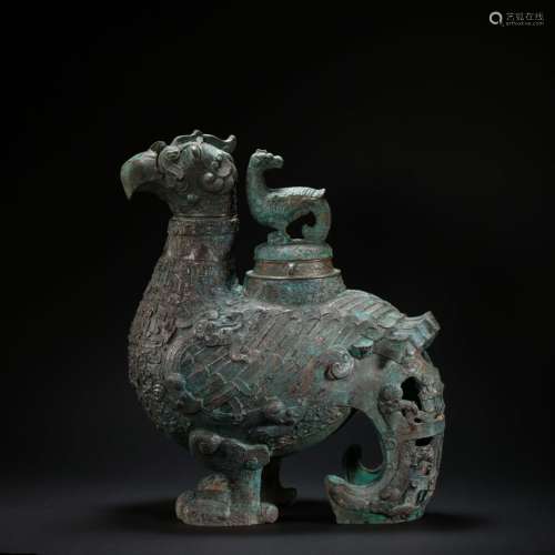 CHINESE BRONZE BIRD - SHAPED STATUE,  SHANG AND ZHOU