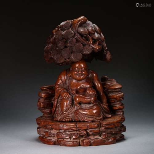 CHINESE BAMBOO BUDDHA CARVED, QING DYNASTY