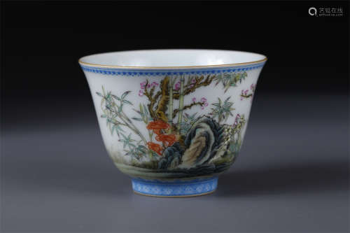 A Porcelain Cup with Flowers&Birds Design.
