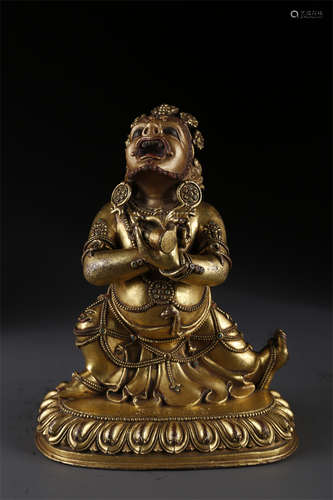 A Gilt Copper Vajradhara Buddha Statue.