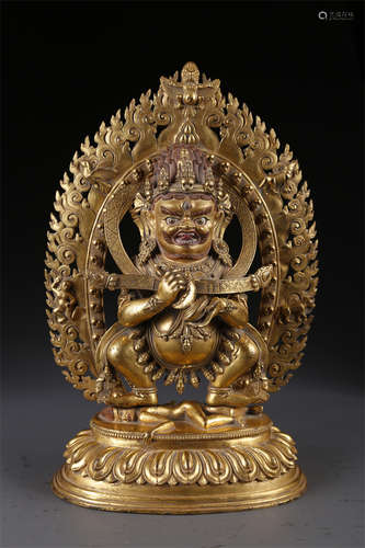 A Gilt Copper Two-Arm Mahakala Buddha Statue.