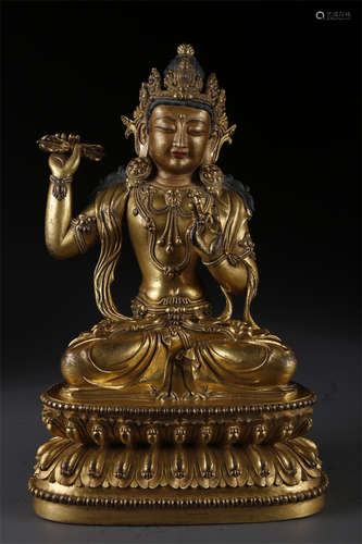 A Gilt Copper Vajrapani Buddha Statue.