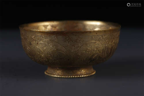 A Gilt Copper Cup with Flowers&Birds Design.