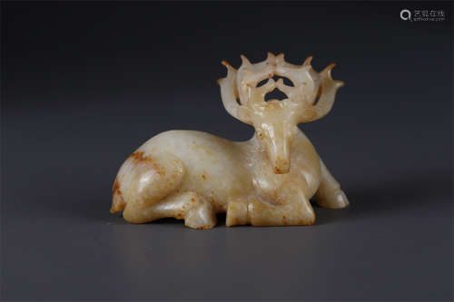 An Antique Jade Elk Sculpture Ornament.