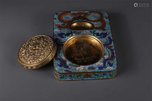 A Cloisonne Enameled Copper Inkstone.